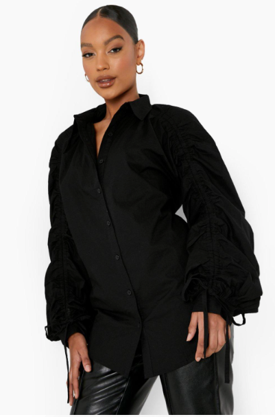Black Ruched Oversized Shirt